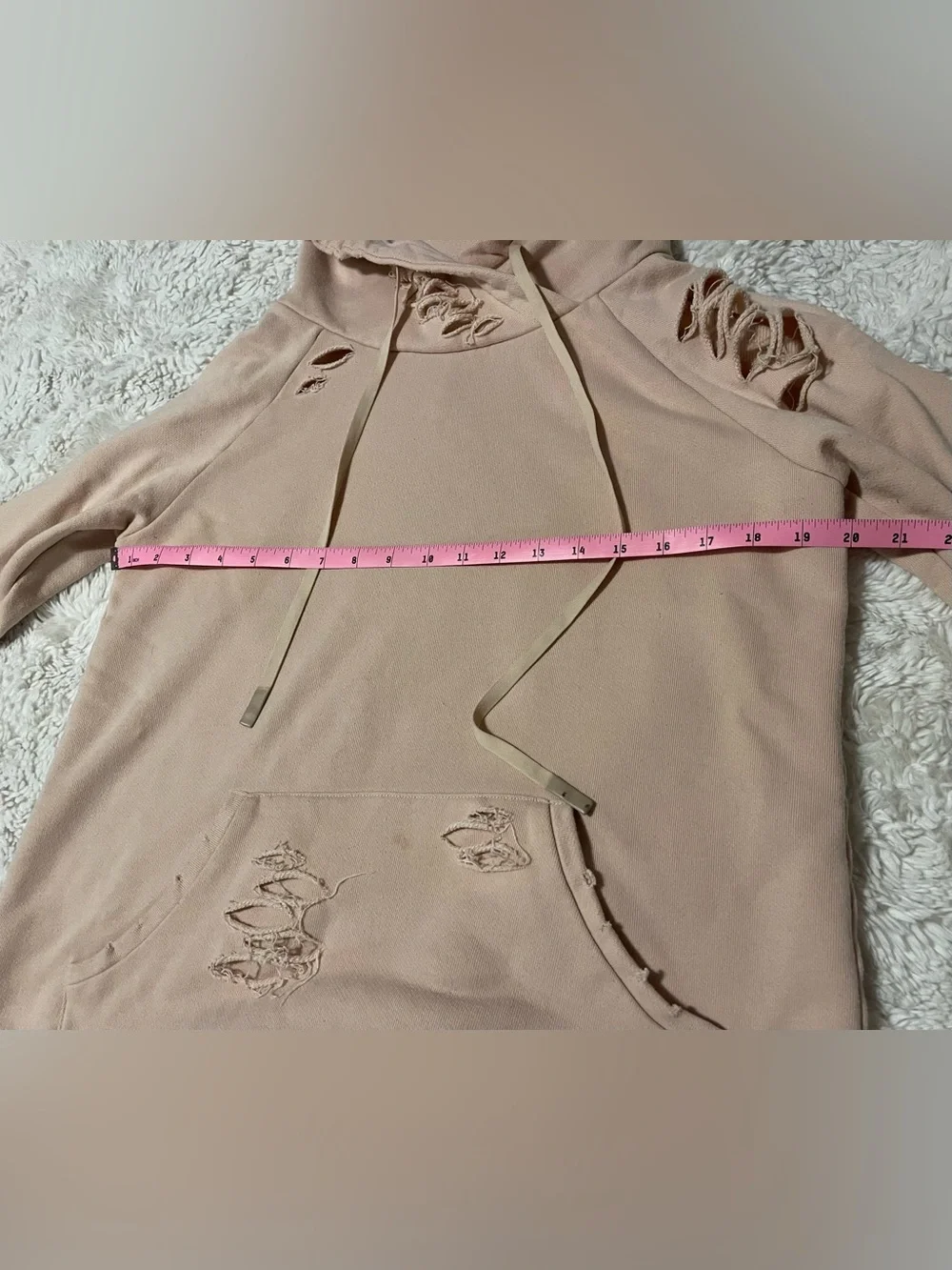 Alo Yoga Ripped Distressed Hoodie Womens Size S Peach Pullover Sweatshirt